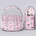 Uonibaby by StarAndDaisy 2-in-1 Baby Sleeping Bag with Mosquito Net for Newborn/Soft &amp; Breathable Cotton Sleeping Sack Cum Wrapper/Foldable Bag for Baby Protection/Infant (0-12 Months)-Printed Pink