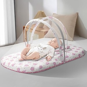 uonibaby by staranddaisy essentials 3 in 1 baby sleeping bag for newborn mosquito net for babysoft and comfortable baby bed for 0-6 monthswashable cotton design -pink