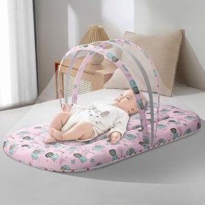 uonibaby by staranddaisy essentials 3 in 1 baby sleeping bag for newborn mosquito net for babysoft and comfortable bed for 0-12 monthswashable cotton design -printed pink