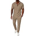 UOUA Mens 2 Piece Outfits 1/4 Zip Polo Casual Pants Summer Set Tracksuit