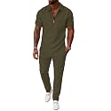 UOUA Mens 2 Piece Outfits 1/4 Zip Polo Casual Pants Summer Set Tracksuit