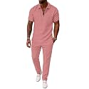 UOUA Mens 2 Piece Outfits 1/4 Zip Polo Casual Pants Summer Set Tracksuit
