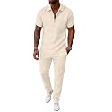 UOUA Mens 2 Piece Outfits 1/4 Zip Polo Casual Pants Summer Set Tracksuit