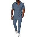 UOUA Mens 2 Piece Outfits 1/4 Zip Polo Casual Pants Summer Set Tracksuit