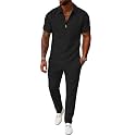 UOUA Mens 2 Piece Outfits 1/4 Zip Polo Casual Pants Summer Set Tracksuit