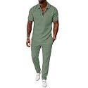 UOUA Mens 2 Piece Outfits 1/4 Zip Polo Casual Pants Summer Set Tracksuit