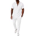 UOUA Mens 2 Piece Outfits 1/4 Zip Polo Casual Pants Summer Set Tracksuit
