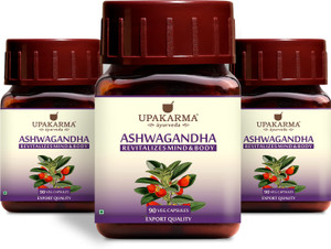 upakarma ayurveda organic ashwagandha 500mg - 90 veg capsules pure extract - stress relief anti-anxiety mood enhancer immune  thyroid support 45 days of supply pack of 3