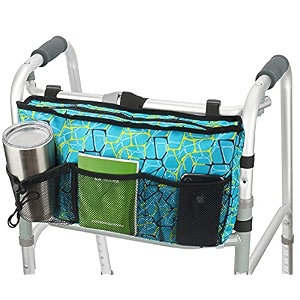 update walker bag hand free storage bag walker attachment handicap basket pouch for rollator wheelchair folding walkers plaid blue