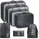 Lyrovo [UPDATED] 7pcs Travel Packing Cubes for clothes Laundry Toiletry Cosmetics Luggage Makeup Pouch Accessories Organizer Bag (Black)