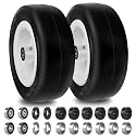 Upgrade 13x5.00-6 Flat Free Lawn Mower Tires and Wheels 3/4" 5/8" 1/2" Ball Bearings, 13x5x6 Zero Turn Mower Front Tires, Smooth Tires for Commercial Grade Lawn 3.25"-5.25" Adjustable Centered Hub