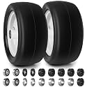 Upgrade 13x6.50-6 Flat Free Lawn Mower Tires and Wheels 3/4" 5/8" 1/2" Ball Bearings, 13x6.5x6 Zero Turn Mower Front Tires, Smooth Tires for Commercial Grade Lawn 5.5"-7.5" Adjustable Centered Hub