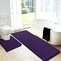 Upgrade Luxury 2 Piece Dark Purple Toilet Bathroom Rug Mat U Shape 24"x20"+48"x20", Ultra Soft Thick Absorbent Bath Mats, Non Slip Chenille Toilet Mat for Bathroom, Bedroom, Kitchen, Shower, Tub