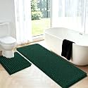 Upgrade Luxury 2 Piece Deep Green Toilet Bathroom Rug Mat U Shape 24"x20"+48"x20", Ultra Soft Thick Absorbent Bath Mats, Non Slip Chenille Toilet Mat for Bathroom, Bedroom, Kitchen, Shower, Tub