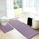 Upgrade Luxury 2 Piece Lavender Toilet Bathroom Rug Mat U Shape 24"x20"+48"x20", Ultra Soft Thick Absorbent Bath Mats, Non Slip Chenille Toilet Mat for Bathroom, Bedroom, Kitchen, Shower, Tub