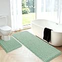Upgrade Luxury 2 Piece Sage Green Toilet Bathroom Rug Mat U Shape 24"x20"+48"x20", Ultra Soft Thick Absorbent Bath Mats, Non Slip Chenille Toilet Mat for Bathroom, Bedroom, Kitchen, Shower, Tub