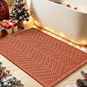 Upgrade Waffle Bath Mat, Boho Bathroom Rugs Absorbent Non Slip, Ultra Soft Bathroom Mat, Machine Washable Knit Bath Rugs with Herringbones for Bathroom, Bedroom, Kitchen, Tub, 32"x20", Burnt Orange