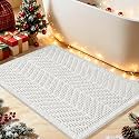 Upgrade Waffle Bath Mat, Boho Bathroom Rugs Absorbent Non Slip, Ultra Soft Bathroom Mat, Machine Washable Knit Bath Rugs with Herringbones for Bathroom, Bedroom, Kitchen, Shower, Tub, 32"x20", White