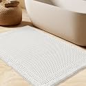 Upgrade Waffle Bath Mat, Boho Bathroom Rugs Absorbent Non Slip, Ultra Soft Bathroom Mat, Machine Washable Knit Bath Rugs with Border for Bathroom, Bedroom, Kitchen, Shower, Tub, 36"x24", White