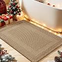 Upgrade Waffle Bath Mat, Boho Bathroom Rugs Absorbent Non Slip, Ultra Soft Bathroom Mat, Machine Washable Knit Bath Rugs with Tassels for Bathroom, Bedroom, Kitchen, Shower, Tub, Beige, 36"x24"