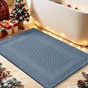 Upgrade Waffle Bath Mat, Boho Bathroom Rugs Absorbent Non Slip, Ultra Soft Bathroom Mat, Machine Washable Knit Bath Rugs with Tassels for Bathroom, Bedroom, Kitchen, Shower, Tub, 36"x24", Blue