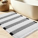 Upgrade Waffle Bath Mat, Boho Bathroom Rugs Absorbent Non Slip, Ultra Soft Bathroom Mat, Machine Washable Knit Bath Rugs with Stripe for Bathroom, Bedroom, Kitchen, Tub, 24"x17", Black &amp; White