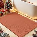 Upgrade Waffle Bath Mat, Boho Bathroom Rugs Absorbent Non Slip, Ultra Soft Bathroom Mat, Machine Washable Knit Bath Rugs with Border for Bathroom, Bedroom, Kitchen, Shower,Tub, 32"x20", Burnt Orange