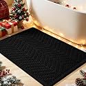 Upgrade Waffle Bath Mat, Boho Bathroom Rugs Absorbent Non Slip, Ultra Soft Bathroom Mat, Machine Washable Knit Bath Rugs with Herringbones for Bathroom,Bedroom, Kitchen, Shower, Tub,36"x24", Black