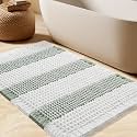 Upgrade Waffle Bath Mat, Boho Bathroom Rugs Absorbent Non Slip, Ultra Soft Bathroom Mat, Machine Washable Knit Bath Rugs with Stripe for Bathroom, Bedroom, Kitchen, Tub, 24"x17", Light Green &amp; White
