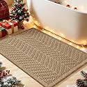 Upgrade Waffle Bath Mat, Boho Bathroom Rugs Absorbent Non Slip, Ultra Soft Bathroom Mat, Machine Washable Knit Bath Rugs with Herringbones for Bathroom, Bedroom, Kitchen, Shower, Tub,32"x20", Beige