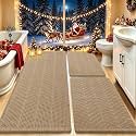 Upgrade Waffle Bath Mat Set 3 Piece, Boho Bathroom Rugs Absorbent Non Slip, Soft Bathroom Mats, Machine Washable Knit Bath Rugs with Herringbones for Bathroom, Bedroom, Kitchen, Shower, Tub, Beige