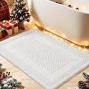 Upgrade Waffle Bath Mat, Boho Bathroom Rugs Absorbent Non Slip, Ultra Soft Bathroom Mat, Machine Washable Knit Bath Rugs with Tassels for Bathroom, Bedroom, Kitchen, Shower, Tub, 36"x24", White