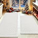 Upgrade Waffle Bath Mat Set 2 Piece, Boho Bathroom Rugs Absorbent Non Slip, Ultra Soft Bathroom Mat, Machine Washable Knit Bath Rugs with Border for Bathroom, Bedroom, Kitchen, Shower, Tub, White
