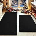 Upgrade Waffle Bath Mat Set 2 Piece, Boho Bathroom Rugs Absorbent Non Slip, Ultra Soft Bathroom Mat, Machine Washable Knit Bath Rugs with Border for Bathroom, Bedroom, Kitchen, Shower, Tub, Black