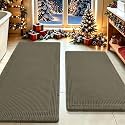 Upgrade Waffle Bath Mat Set 2 Piece, Greyish Green, Boho Bathroom Rugs Absorbent Non Slip, Ultra Soft Bathroom Mat, Machine Washable Knit Bath Rugs with Border for Bathroom, Kitchen, Shower, Tub