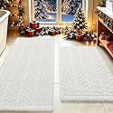 Upgrade Waffle Bath Mat Set 2 Piece, Boho Bathroom Rugs Absorbent Non Slip, Ultra Soft Bathroom Mat, Machine Washable Knit Bath Rugs with Herringbones for Bathroom, Bedroom, Kitchen, Shower, White