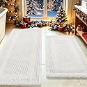 Upgrade Waffle Bath Mat Set 2 Piece, Boho Bathroom Rugs Absorbent Non Slip, Ultra Soft Bathroom Mat, Machine Washable Knit Bath Rugs with Tassels for Bathroom, Bedroom, Kitchen, Shower, Tub, White