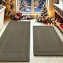 Upgrade Waffle Bath Mat Set 2 Piece, Greyish Green, Boho Bathroom Rugs Absorbent Non Slip, Ultra Soft Bathroom Mat, Machine Washable Knit Bath Rugs with Tassels for Bathroom, Bedroom, Kitchen, Shower