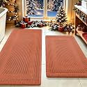 Upgrade Waffle Bath Mat Set 2 Piece, Boho Bathroom Rugs Absorbent Non Slip, Ultra Soft Bathroom Mat, Machine Washable Knit Bath Rugs with Tassels for Bathroom, Bedroom, Kitchen, Shower, Burnt Orange