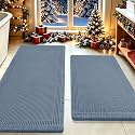 Upgrade Waffle Bath Mat Set 2 Piece, Boho Bathroom Rugs Absorbent Non Slip, Ultra Soft Bathroom Mat, Machine Washable Knit Bath Rugs with Border for Bathroom, Bedroom, Kitchen, Shower, Tub, Blue