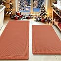 Upgrade Waffle Bath Mat Set 2 Piece, Boho Bathroom Rugs Absorbent Non Slip, Ultra Soft Bathroom Mat, Machine Washable Knit Bath Rugs with Border for Bathroom, Bedroom, Kitchen, Shower, Burnt Orange
