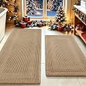 Upgrade Waffle Bath Mat Set 2 Piece , Boho Bathroom Rugs Absorbent Non Slip, Ultra Soft Bathroom Mat, Machine Washable Knit Bath Rugs with Tassels for Bathroom, Bedroom, Kitchen, Shower, Tub, Beige