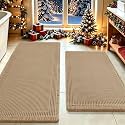 Upgrade Waffle Bath Mat Set 2 Piece, Boho Bathroom Rugs Absorbent Non Slip, Ultra Soft Bathroom Mat, Machine Washable Knit Bath Rugs with Border for Bathroom, Bedroom, Kitchen, Shower, Tub, Beige