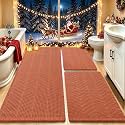 Upgrade Waffle Bath Mat Set 3 Piece, Boho Bathroom Rugs Absorbent Non Slip, Soft Bathroom Mats, Machine Washable Knit Bath Rugs with Herringbones for Bathroom, Bedroom, Kitchen, Shower, Burnt Orange