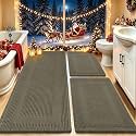Upgrade Waffle Bath Mat Set 3 Piece, Greyish Green, Boho Bathroom Rugs Absorbent Non Slip, Ultra Soft Bathroom Mat, Machine Washable Knit Bath Rugs with Tassels for Bathroom, Kitchen, Shower, Tub