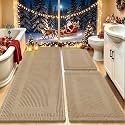 Upgrade Waffle Bath Mat Set 3 Piece, Boho Bathroom Rugs Absorbent Non Slip, Ultra Soft Bathroom Mat, Machine Washable Knit Bath Rugs with Tassels for Bathroom, Bedroom, Kitchen, Shower, Tub, Beige