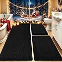 Upgrade Waffle Bath Mat Set 3 Piece, Boho Bathroom Rugs Absorbent Non Slip, Ultra Soft Bathroom Mat, Machine Washable Knit Bath Rugs with Tassels for Bathroom, Bedroom, Kitchen, Shower, Tub, Black