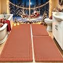 Upgrade Waffle Bath Mat Set 3 Piece, Boho Bathroom Rugs Absorbent Non Slip, Soft Bathroom Mats, Machine Washable Knit Bath Rugs with Border for Bathroom, Bedroom, Kitchen, Shower, Tub, Burnt Orange