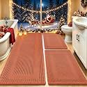 Upgrade Waffle Bath Mat Set 3 Piece, Boho Bathroom Rugs Absorbent Non Slip, Soft Bathroom Mats, Machine Washable Knit Bath Rugs with Tassels for Bathroom, Bedroom, Kitchen, Shower, Tub, Burnt Orange