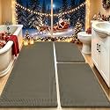 Upgrade Waffle Bath Mat Set 3 Piece, Greyish Green, Boho Bathroom Rugs Absorbent Non Slip, Ultra Soft Bathroom Mat, Machine Washable Knit Bath Rugs with Border for Bathroom, Kitchen, Shower, Tub